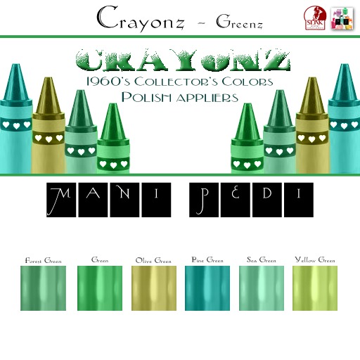 ~Mani Pedi~ Crayonz ~ Greenz Polish - Slink HUD
