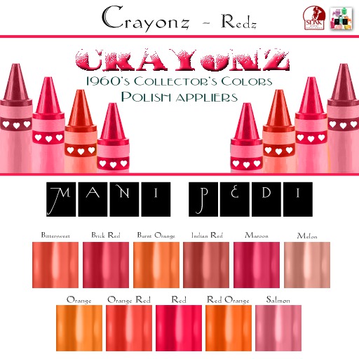 ~Mani Pedi~ Crayonz ~ Redz Polish - Slink HUD