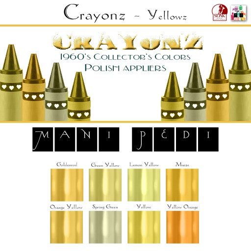 ~Mani Pedi~ Crayonz ~ Yellowz Polish - Slink HUD