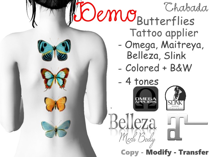 Chabada  - Butterflies, Tattoo applier (back) [DEMO]