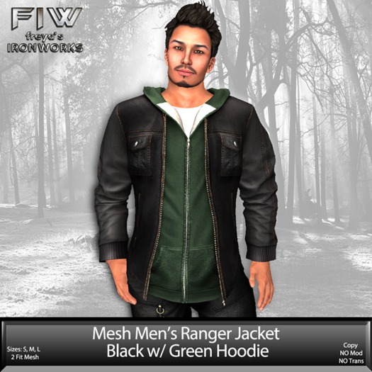 Mesh Mens Ranger Jacket w/ Hoodie - Black/Green