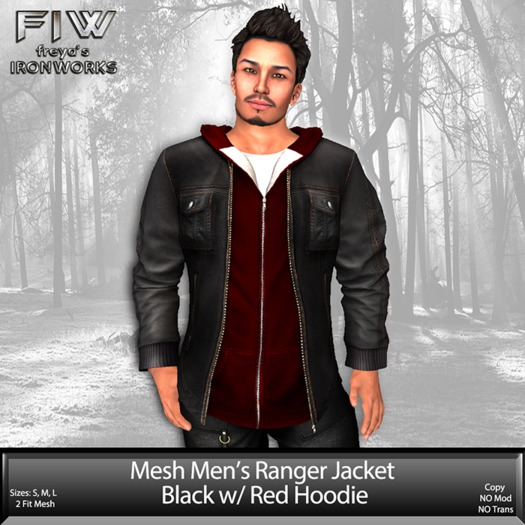 Mesh Mens Ranger Jacket w/ Hoodie - Black/Red