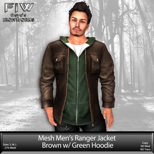 Mesh Mens Ranger Jacket w/ Hoodie - Brown/Green