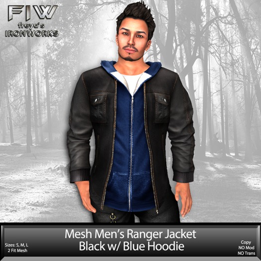 Mesh Mens Ranger Jacket w/ Hoodie - Black/Blue