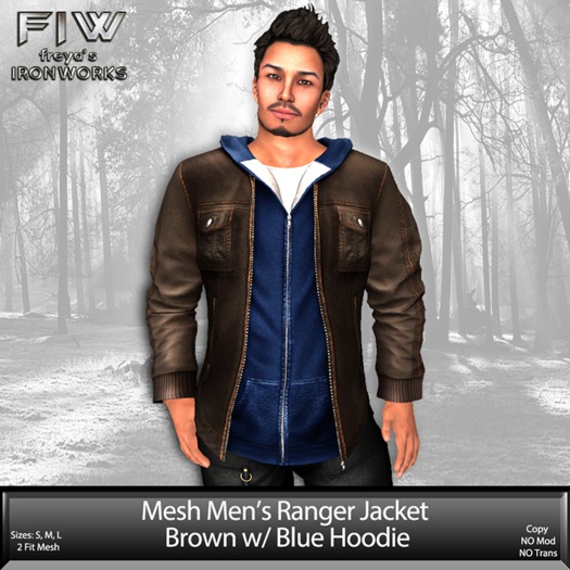 Mesh Mens Ranger Jacket w/ Hoodie - Brown/Blue
