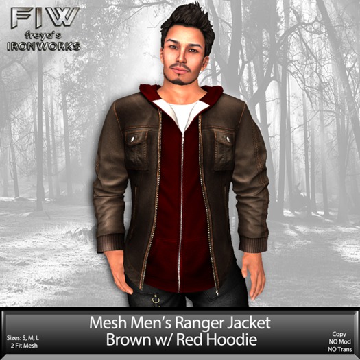 Mesh Mens Ranger Jacket w/ Hoodie - Brown/Red