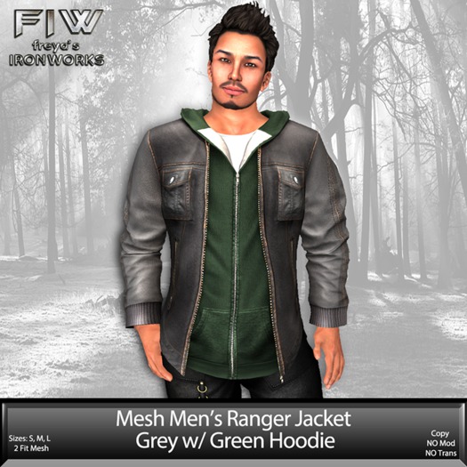 Mesh Mens Ranger Jacket w/ Hoodie - Grey/Green