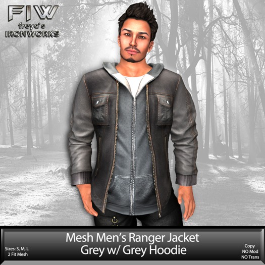 Mesh Mens Ranger Jacket w/ Hoodie - Grey/Grey