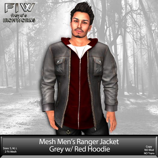 Mesh Mens Ranger Jacket w/ Hoodie - Grey/Red