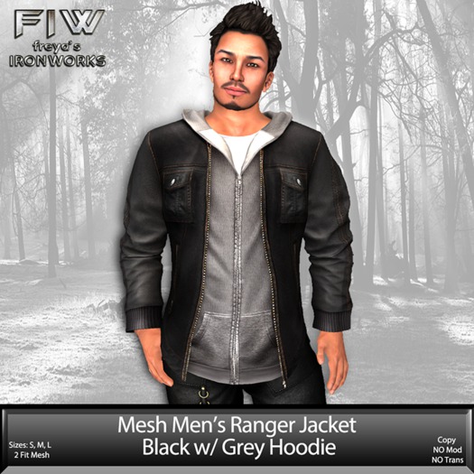 Mesh Mens Ranger Jacket w/ Hoodie - Black/Grey