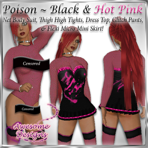 *Awesome Designs Poison Set In Black & Hot Pink