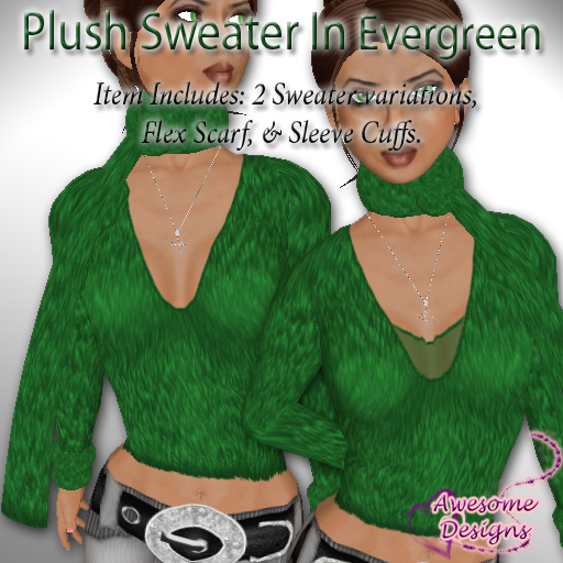 *Awesome Designs Plush Sweater In Evergreen