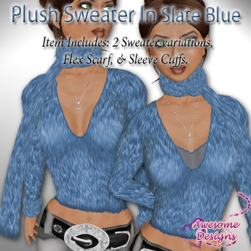*Awesome Designs Plush Sweater In Slate Blue