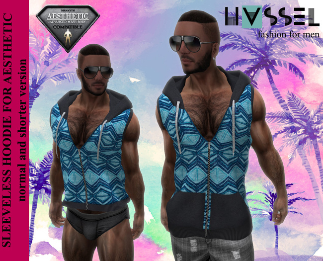 (HASSEL) 2 SLEEVELESS HOODIES C2 BLUE MOTIVES AESTHETIC NIRAMYTH