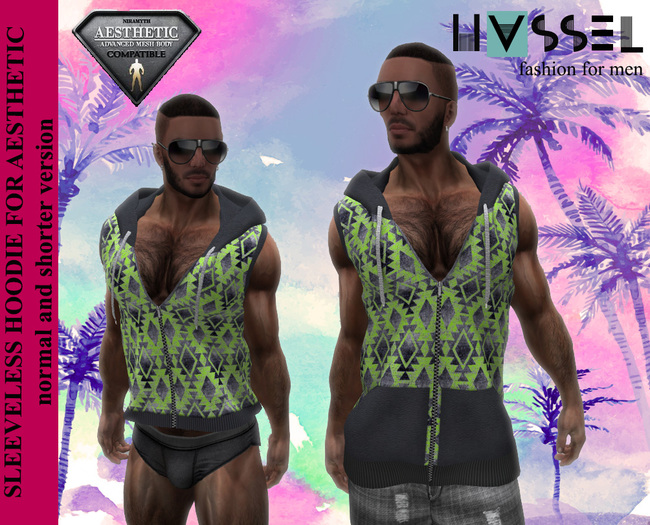 (HASSEL) 2 SLEEVELESS HOODIES C2 ETHNIC MOTIVE AESTHETIC NIRAMYTH