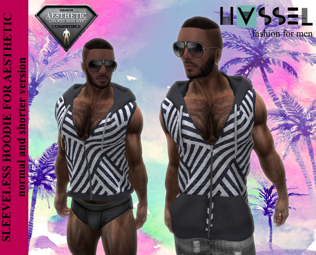 (HASSEL) 2 SLEEVELESS HOODIES C2 LINES AESTHETIC NIRAMYTH