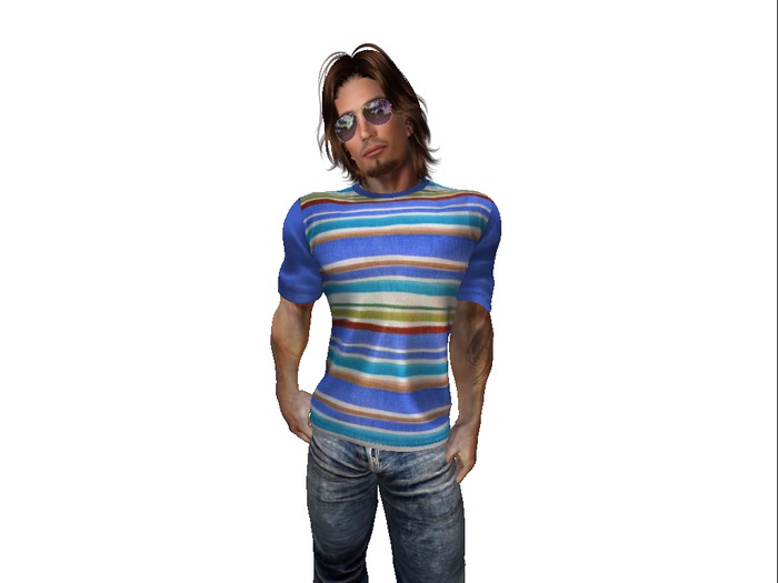 Full Neck Tee Shirt Blue&Gold Stripes