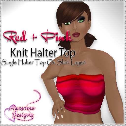 *Awesome Designs Knit Halter Top In Red + Pink
