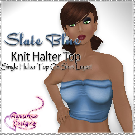 *Awesome Designs Knit Halter Top In Slate Blue