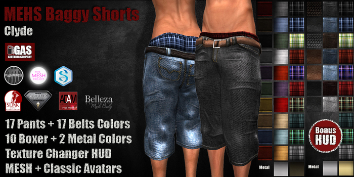 GAS [His MESH Baggy Shorts Clyde - 17x17x10x2 Colors w/HUD]