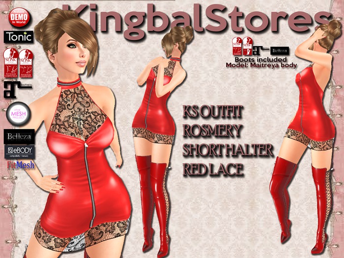 150 KS OUTFIT ROSMERY SHORT HALTER RED LACE