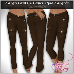 *Awesome Designs Cargo Pants + Capri's In Chocolate