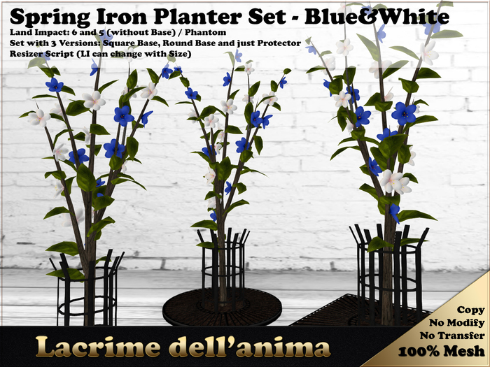 (BOX) Spring Iron Planter Set - Blue&White