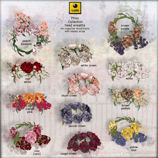 Second Life Marketplace *LODE* Head Accessory Phlox Wreath [rosy] RARE