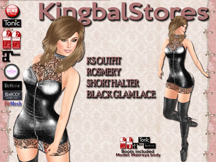 KS OUTFIT ROSMERY SHORT HALTER BLACK GLAM LACE