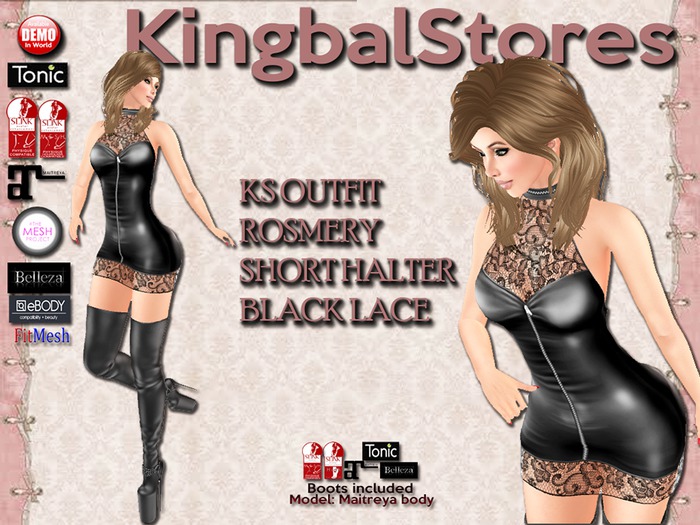 KS OUTFIT ROSMERY SHORT HALTER BLACK LACE