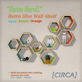[CIRCA] - "Game NerdZ" - Retro Hive Wall Shelf - Aqua / Green / Orange