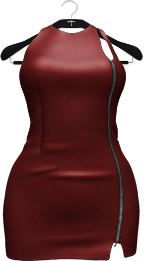 NYU - Leather Side Zipper Dress, Ruby