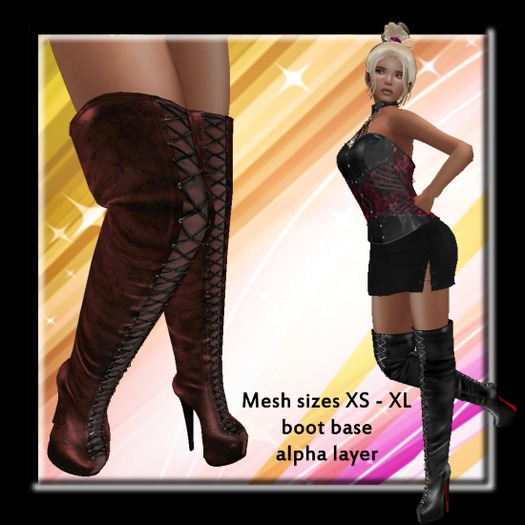 Sasha Mesh Lace Up Thigh Boots red - silver