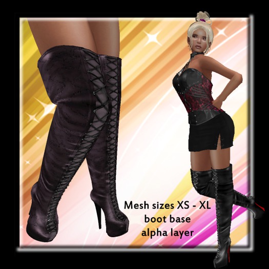 Sasha Mesh Lace Up Thigh Boots plum - silver