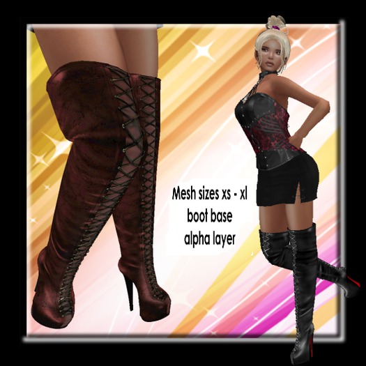 Sasha Mesh Lace Up Thigh Boots red - gold