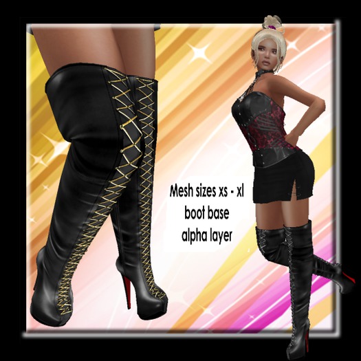 Sasha Mesh Lace Up Thigh Boots jet - gold