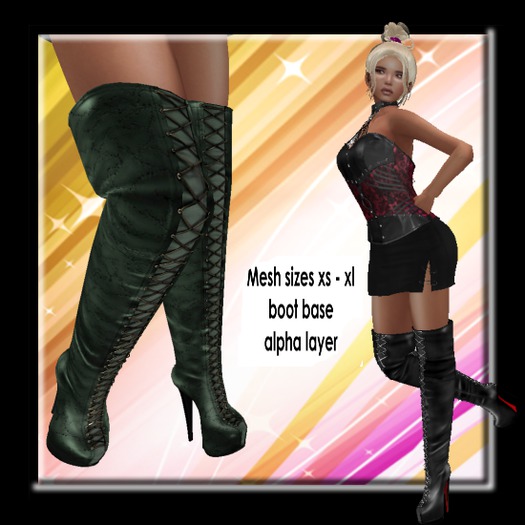 Sasha Mesh Lace Up Thigh Boots Green - Gold