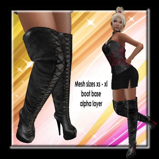 Sasha Mesh Lace Up Thigh Boots Black - gold