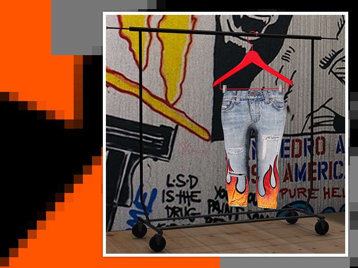 LONE - "FLAME" Ripped StoneDenim Trousers.