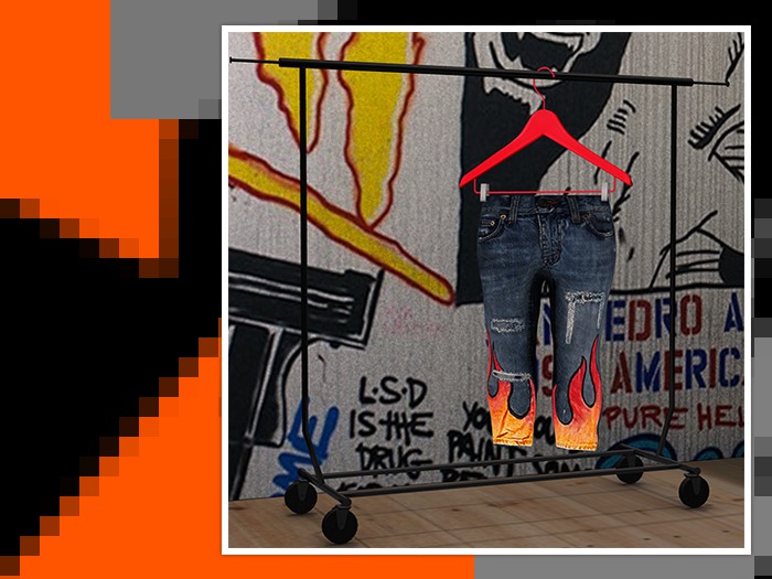 LONE - "FLAME" Ripped DarkDenim Trousers.