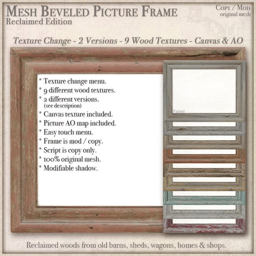 Second Life Marketplace - 618 Vintage Salvaged Mesh Frame - Texture ...