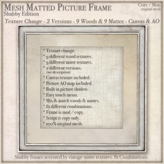 Matted Mesh Frame - Shabby Edition - Texture Change - 2 Versions