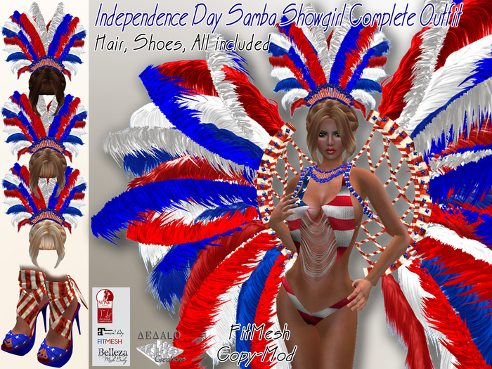 Independence Day Samba Showgirl Outfit - FitMesh - Hair & Shoes