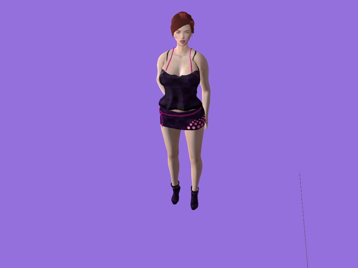 Valeria purple skirt outfit with hair and boots