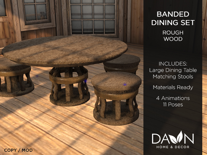 Banded Dining Set - Rough Wood & Gold *DAWN*