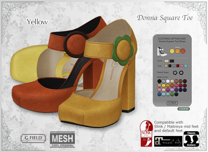 *GF* Donna Square Toe Shoes -yellow- BOX