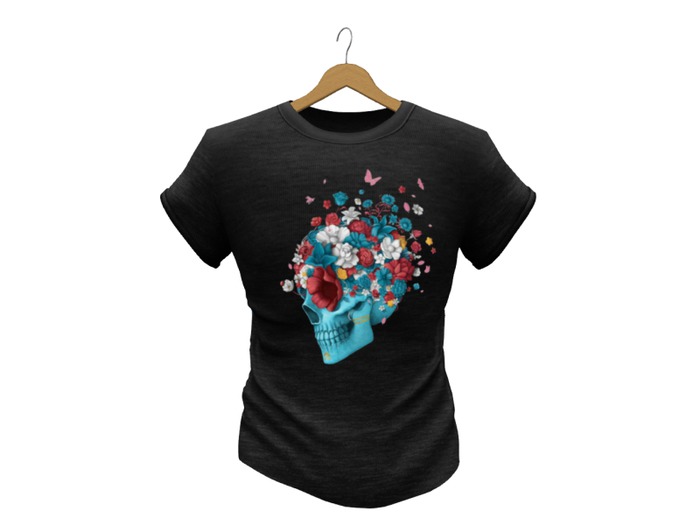 Mens Mesh T-Shirt Black Flower Skull