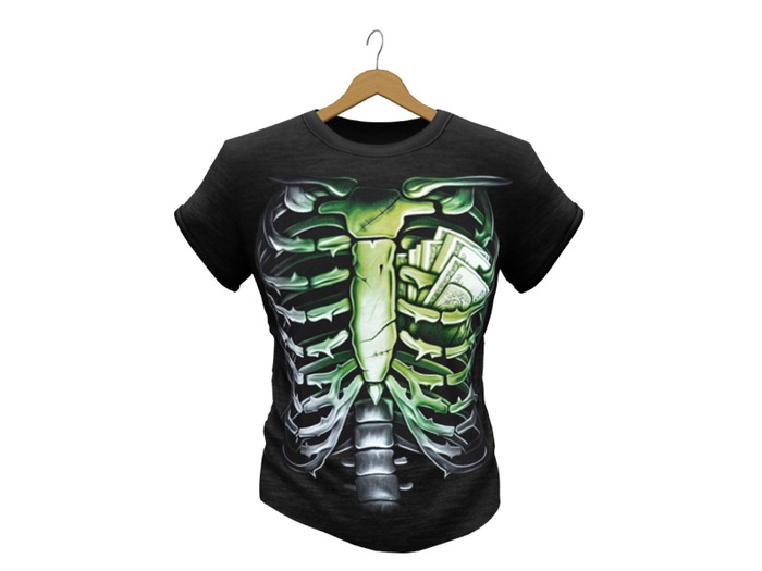 Mens Mesh T-Shirt Skellet with Money
