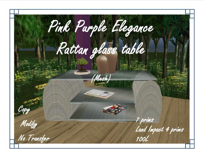 Pink Purple Elegance Rattan Glass table