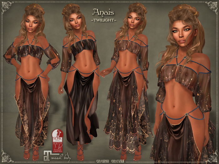 Anais Silks TWILIGHT by Caverna Obscura - for Maitreya and SLINK Physique mesh body only